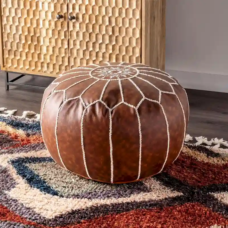 Nuloom Classic Moroccan Lightweight Faux Leather Ottoman Pouf