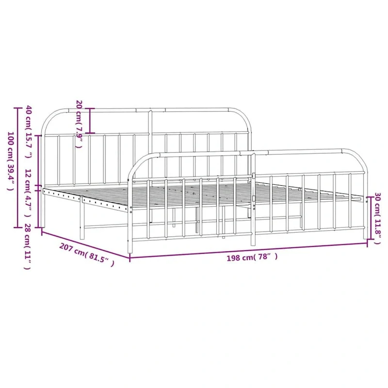 vidaXL 12 Inches Metal Bed Frame No Mattress