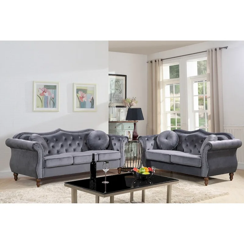 Gracewood Hollow Mantel Mid-century Nailhead Chesterfield Sofa Set