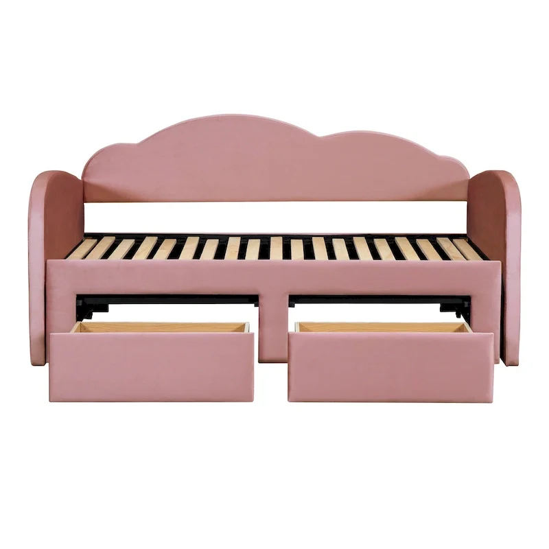 Twin Cloud Velvet Daybed with Trundle, Drawers, and USB