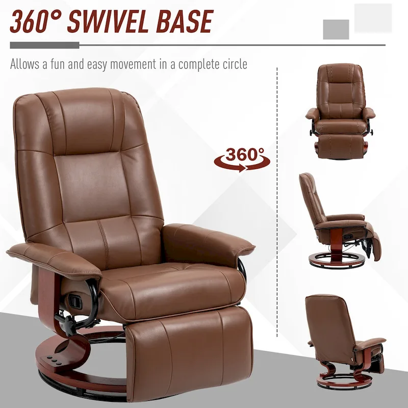 PU Leather Manual Recliner Chair Modern Lounge Chair Adjustable Swivel Armchair Chair with Wood Base and Footrest