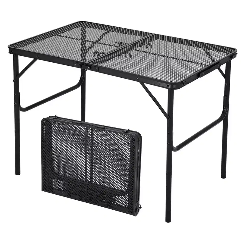 Black Aluminum Folding Table, 4-Person, Iron Mesh Top