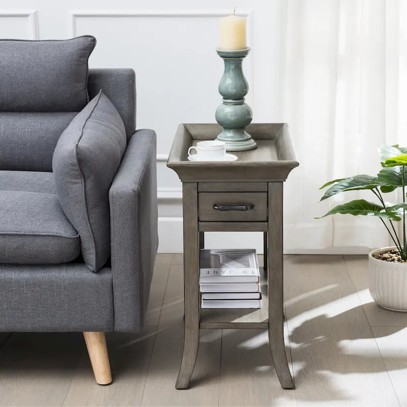 Leick Home One Drawer Traditional Cherry Tray Edge Side Table with Shelf