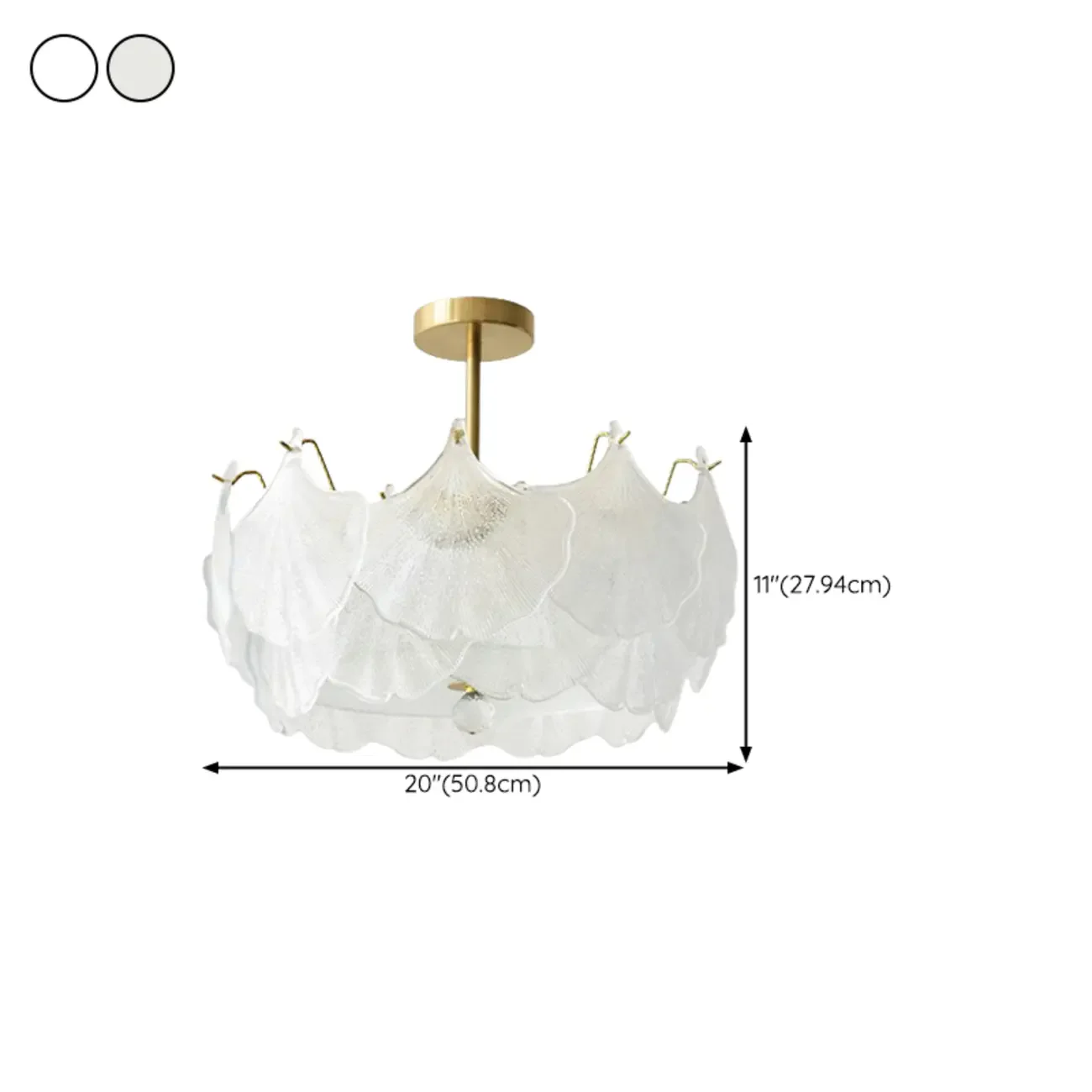 Elegant Gold Glass Leaf Semi Flush Mount Ceiling Light
