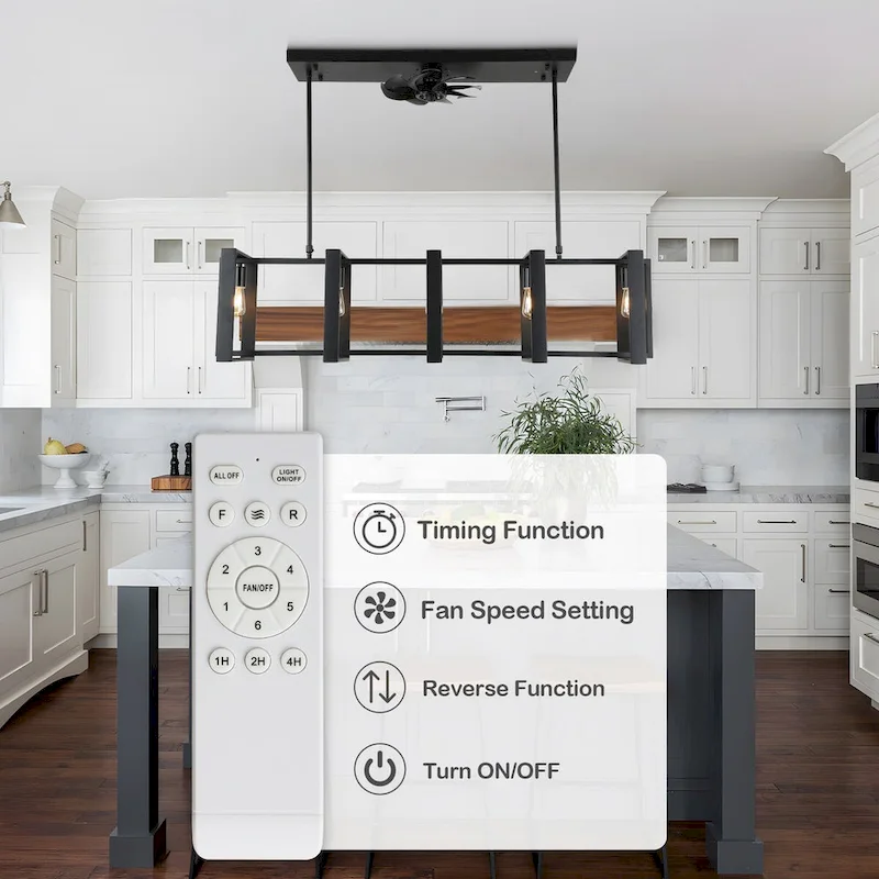 48  Modern Reversible Ceiling Fan 3-Speed with Remote, Kitchen Island Chandelier with 5-Light - 48 Inches