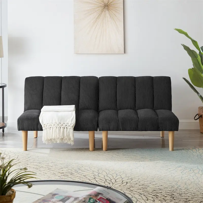 Corduroy Fabric Wooden Legs Convertible Sofa Bed