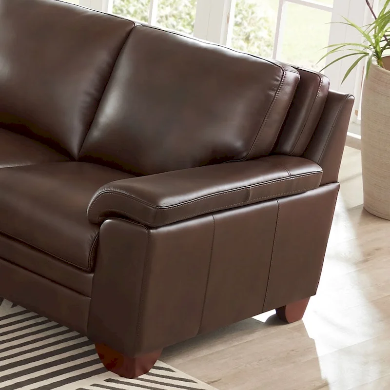 Top Grain Leather Sofa, Kiln-Dried Wood Frame, Pocketed Coils, Chestnut, Seats 3, 84