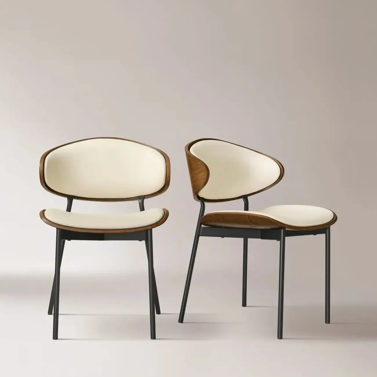 Black Leather Seat Curved Back Dining Chair