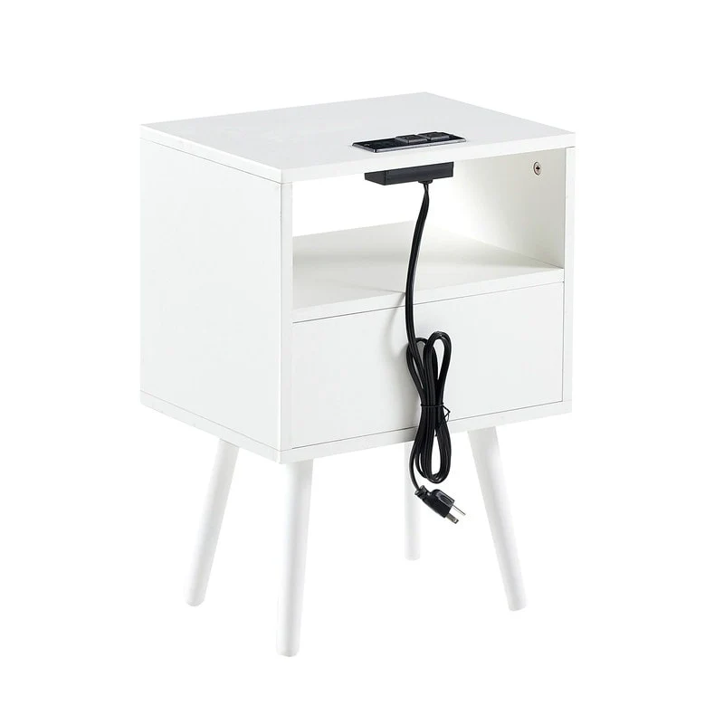 Nightstand with Charging Station End Side Table with Drawer