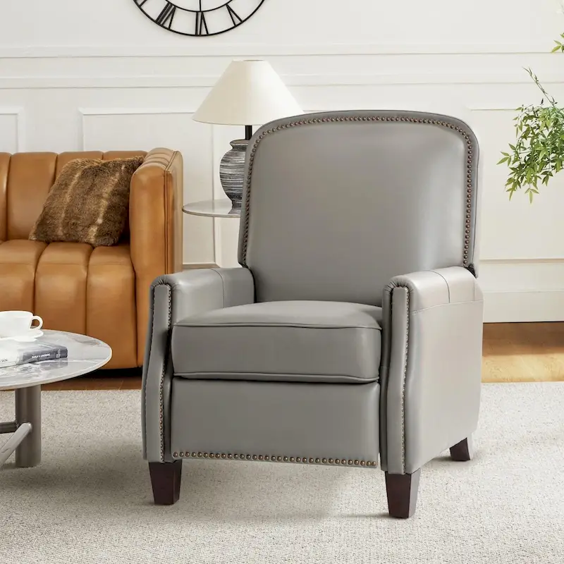 Gladis Modern Retro Genuine Leather Recliner with Nailhead Trim by HULALA HOME