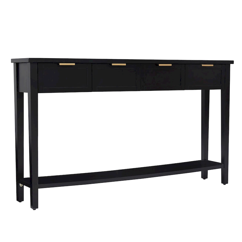 Kinbor Modern Console Table with 4 Drawers, Narrow Long Sofa Table with Open Shelf, Entryway Wood Console Table with Storage