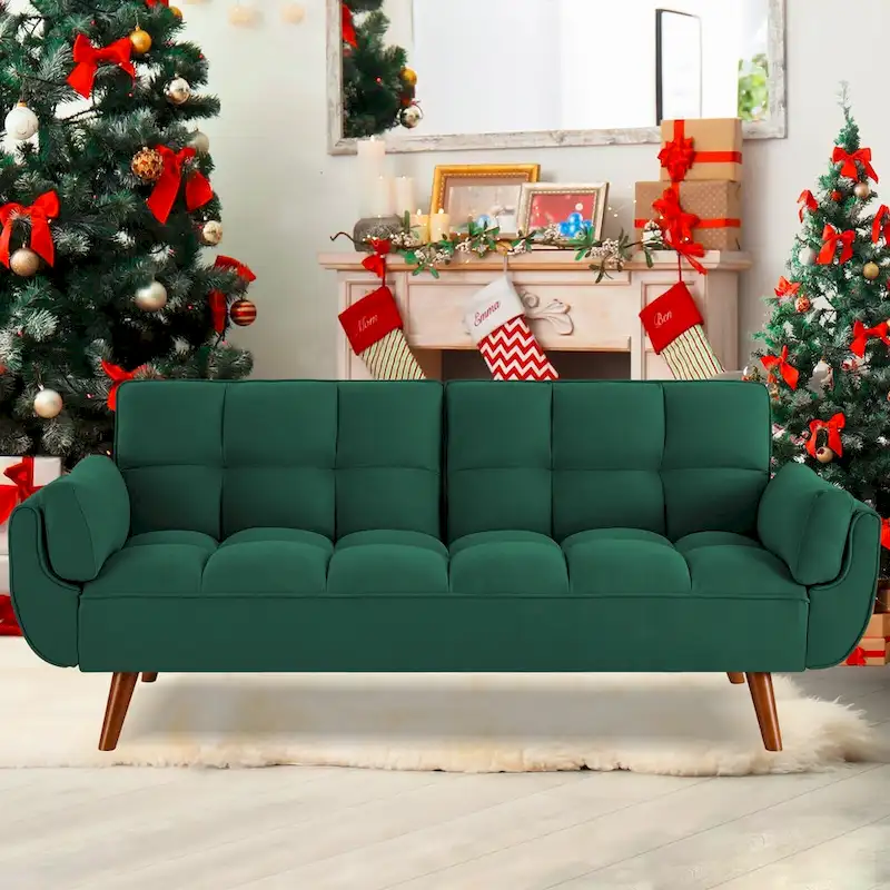 Futon Sofa Bed, Convertible Folding Futon Couch Recliner Lounge For Living Room With 2 Pillow/Armrest