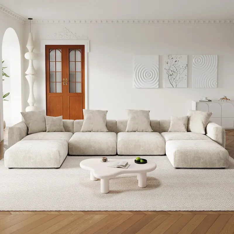 U-Shaped Luxurious Modular Sectional Couch with Chaise Ottoman