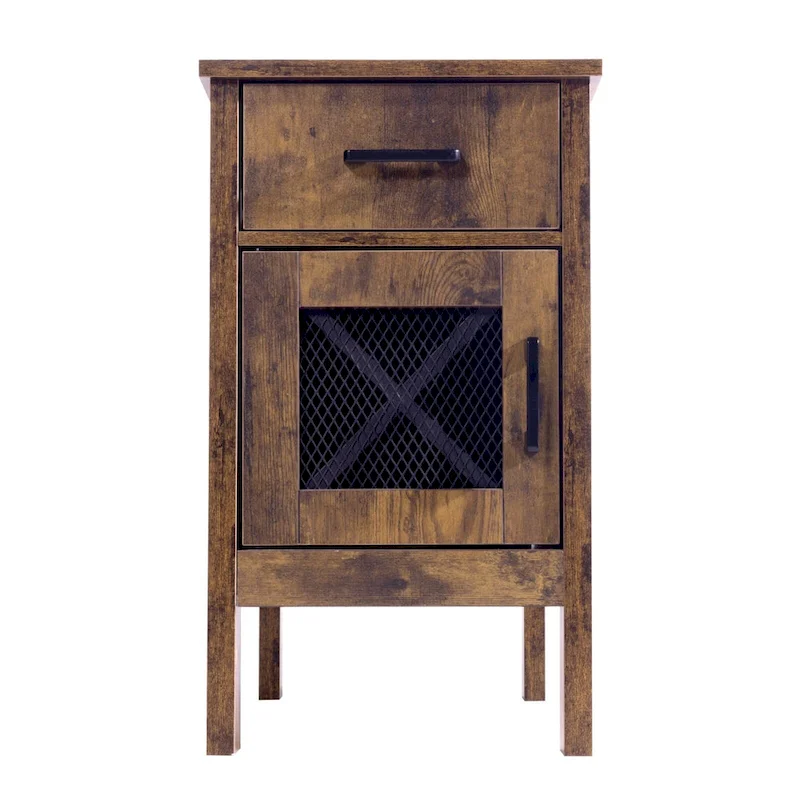 Natural Wood Particle Board End Table with Drawer and Power Strip - 23.98 L x 14.02 W x 24.02 H