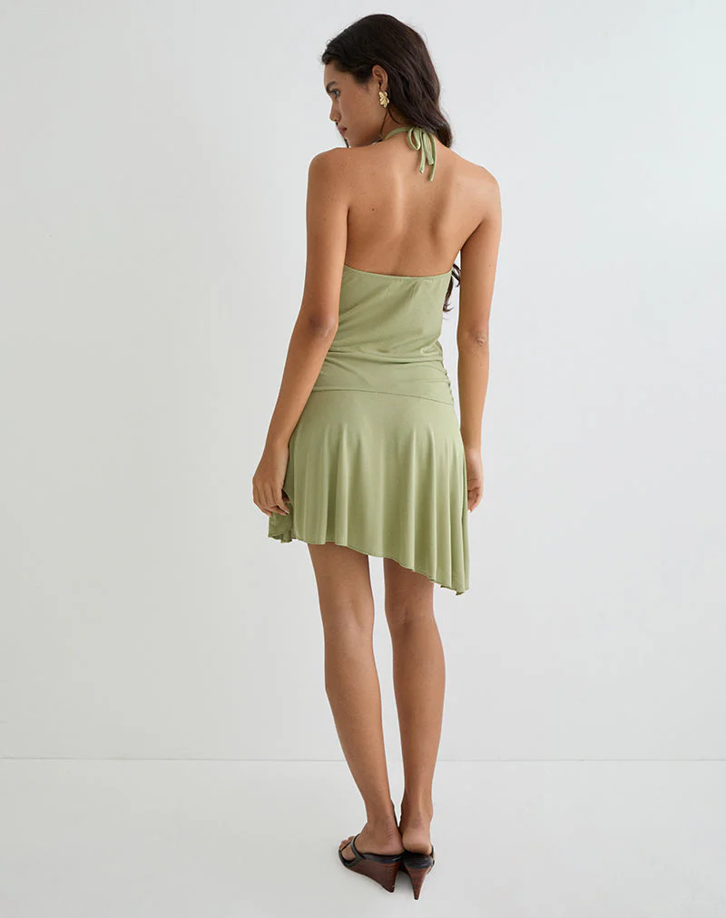 Saira Halter Neck Mini Dress in Sage