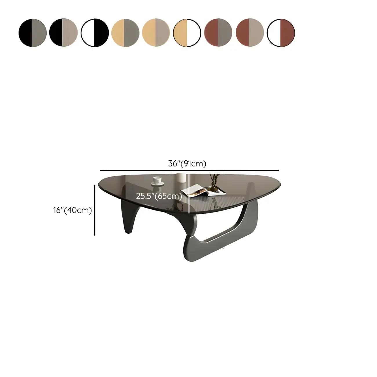 Modern Triangle Glass Coffee Table Wooden Base