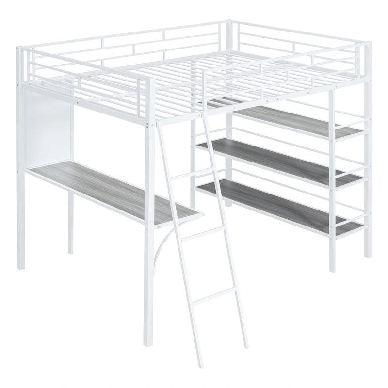 Twin Metal Loft Bed with Built-in Desk