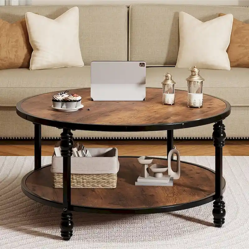 Round Coffee Table Living Room 2-Tier