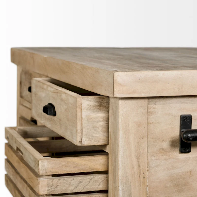 Columbia II Light Brown Base w/Black Iron, Rolling Kitchen Island - 46W x 32D x 36H