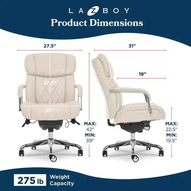 Sutherland Quilted Leather Office Chair with Padded Arms - La-Z-Boy