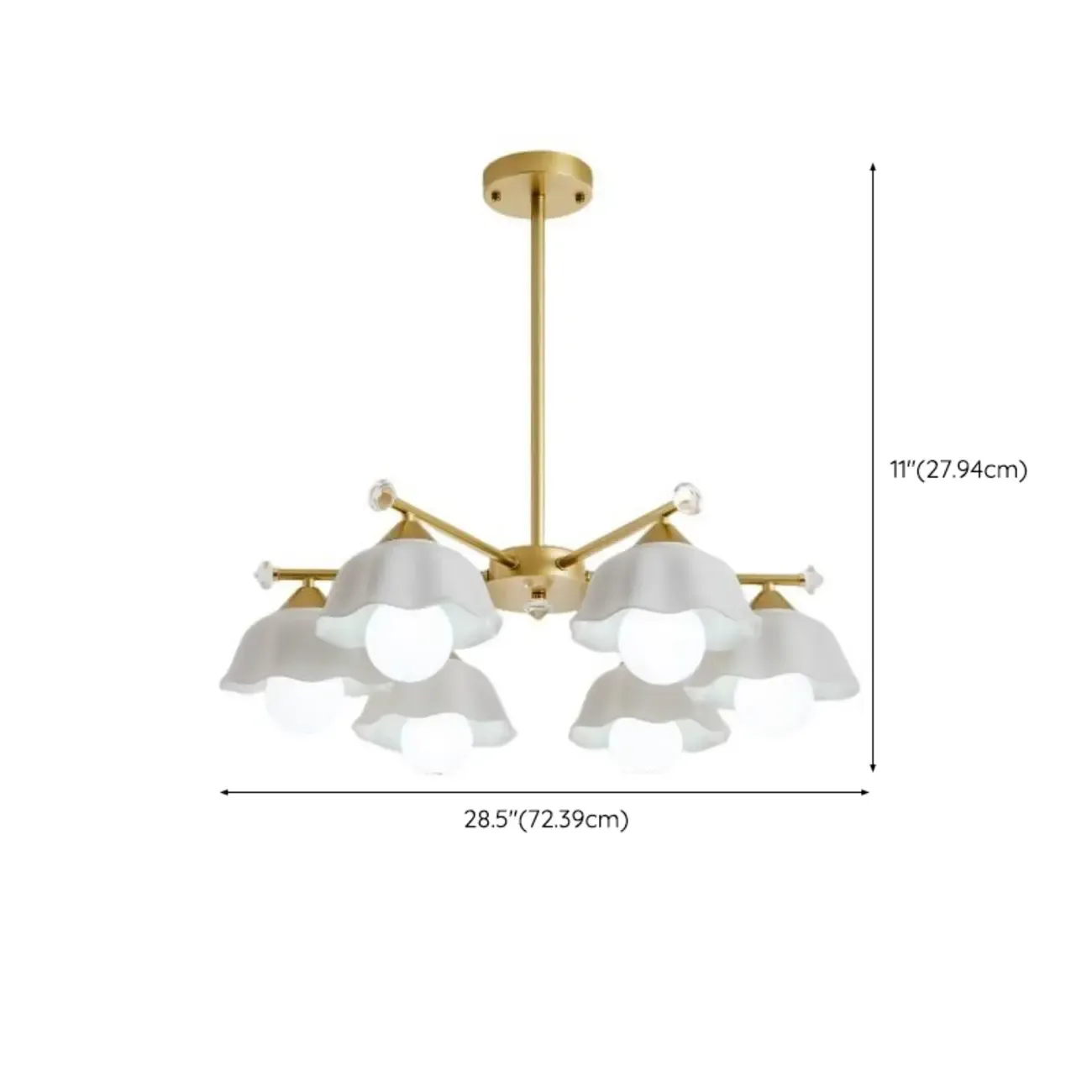Symmetrical Ceramic Flower Down Gold Chandelier