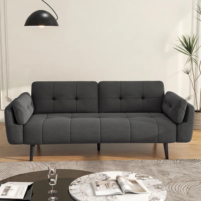 Modern Adjustable Backrest Convertible Futon Sleeper Couch