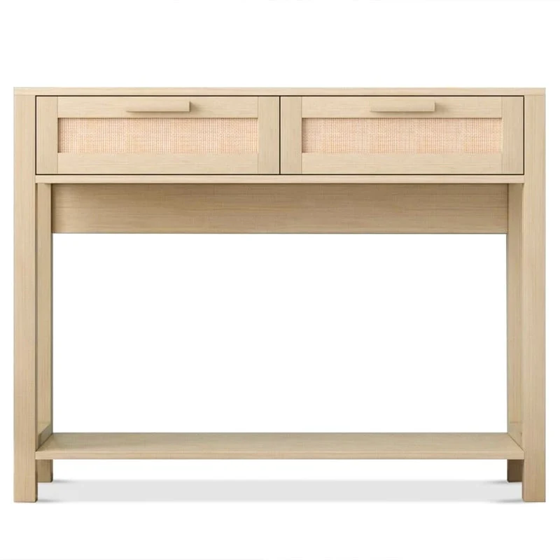 39.4 Rattan Console Table with 2 Drawers Entryway Table