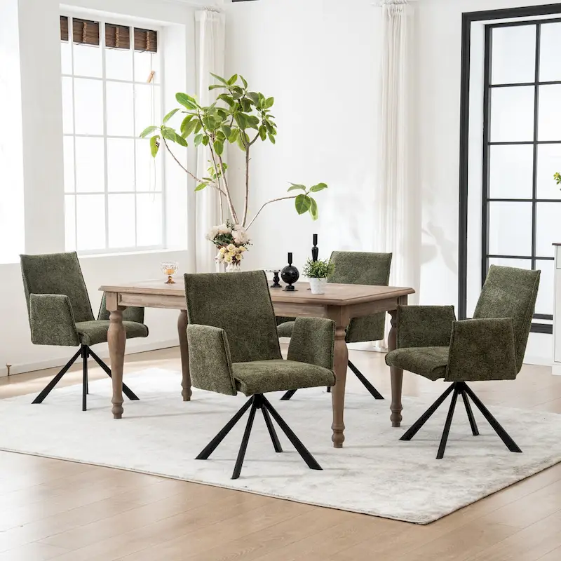 Modern Upholstered Dining Chairs with Swivel Metal Legs