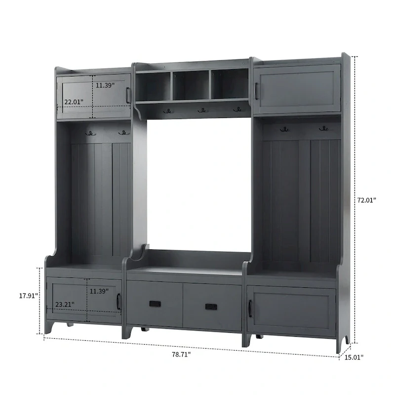 Multi-Functional Freestanding Wooden 4-in-1 Modular Hall Tree