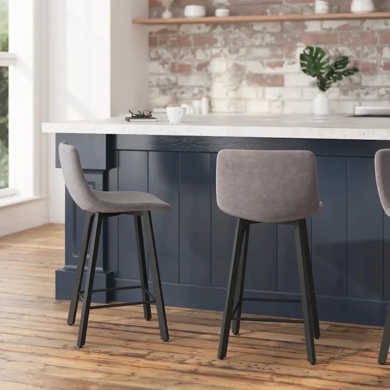 Set of 2 Armless Upholstered Metal Counter Stools