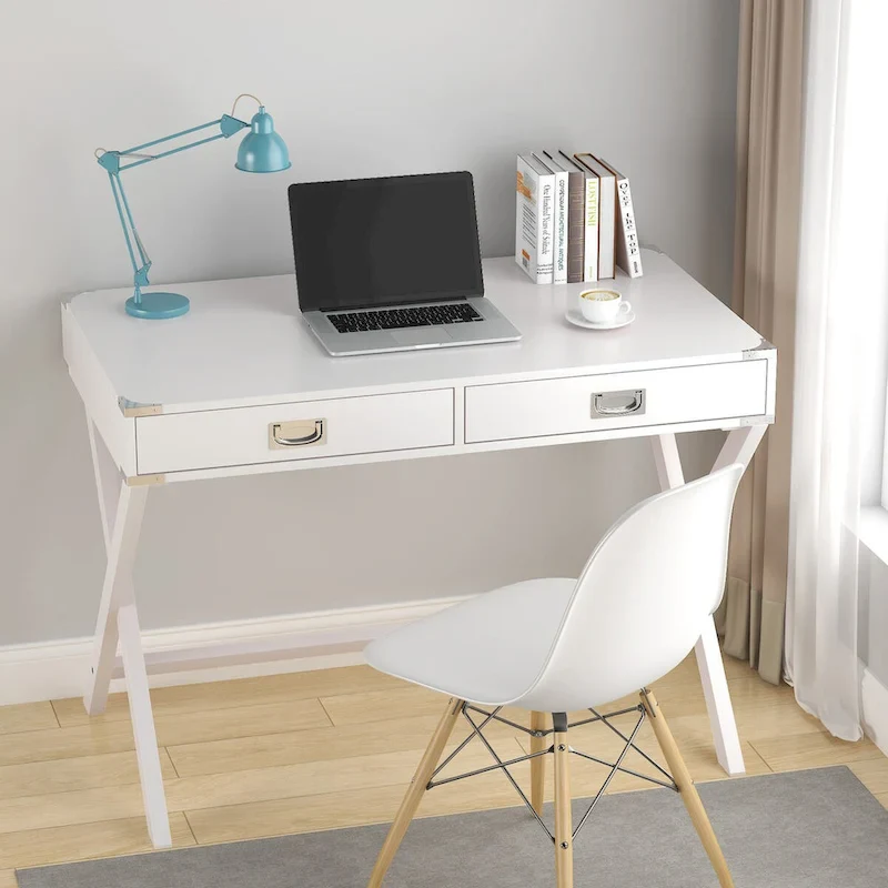 Computer Desk with Drawers, MDF Top & Solid Wood Legs, 42