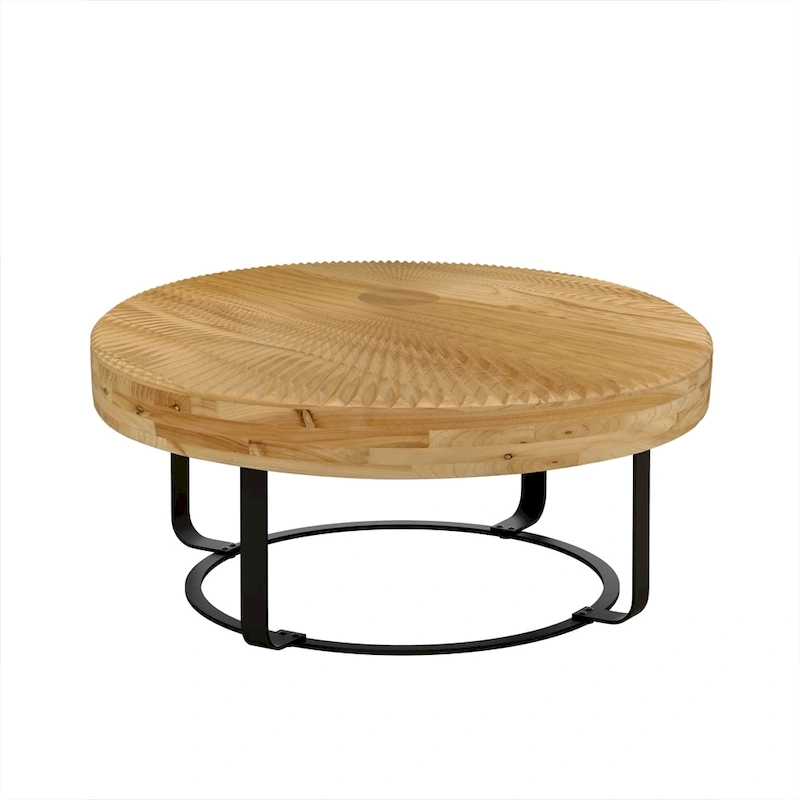 Modern Wood Round Coffee Table with Metal Legs