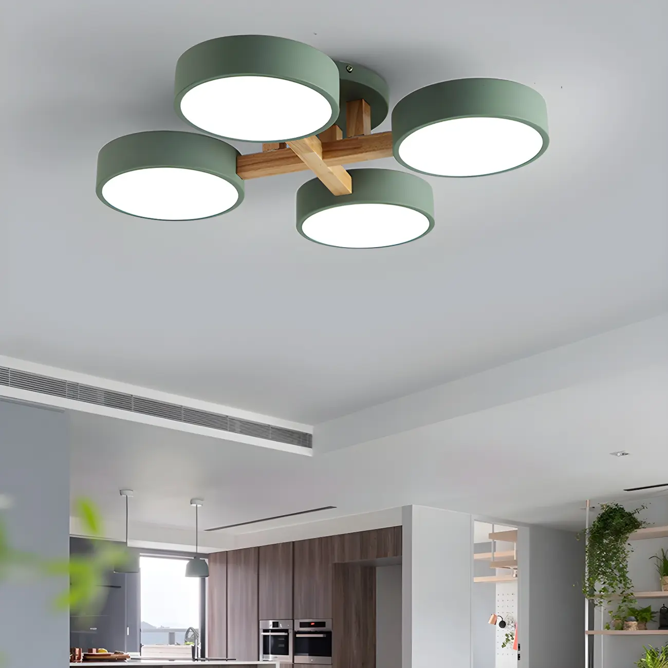 Green Drum Shade Semi Flush Ceiling Light 3-Gear Dimming