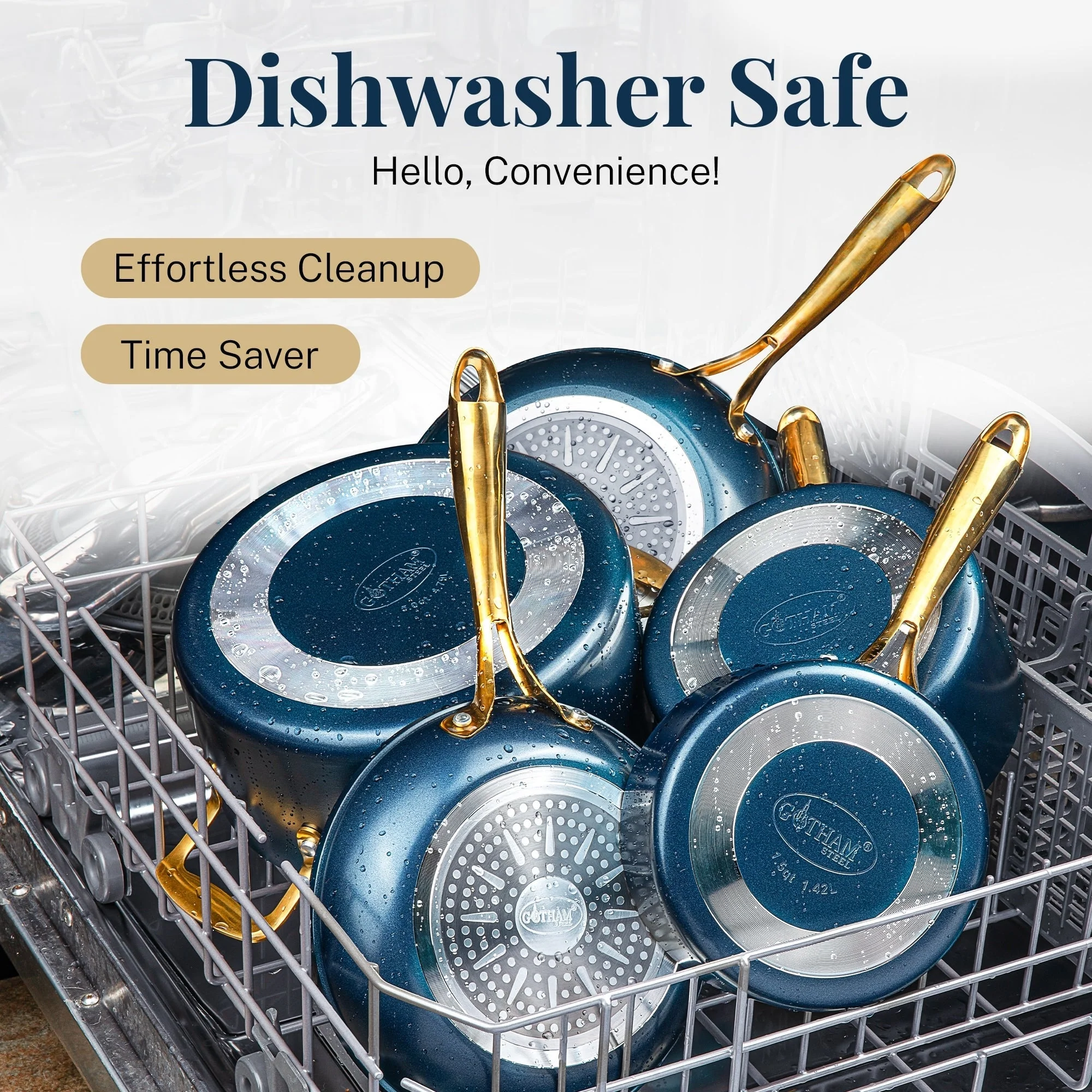 Gotham Steel Cream/Navy 12 pc Nonstick Cookware Set