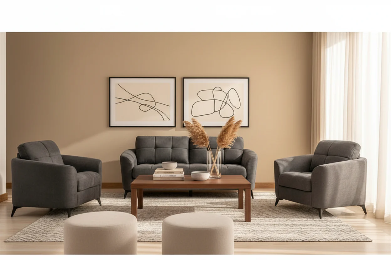 3-Piece Velvet Fabric Living Room Set - Sofa, Loveseat, and Chair with Tufted Cushions