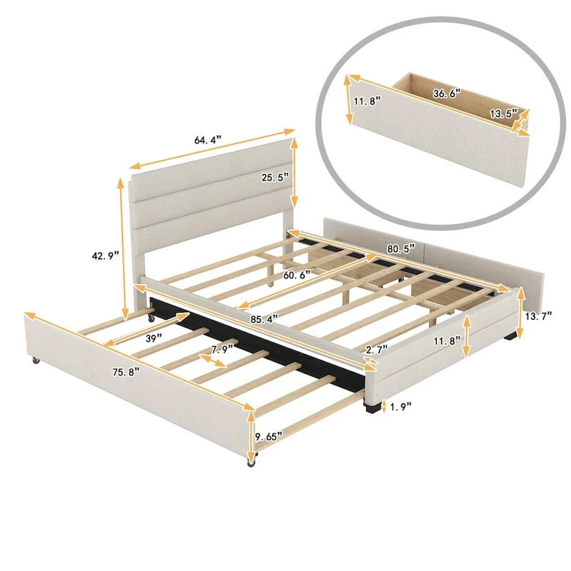 Upholstered Platform Bed with Trundle