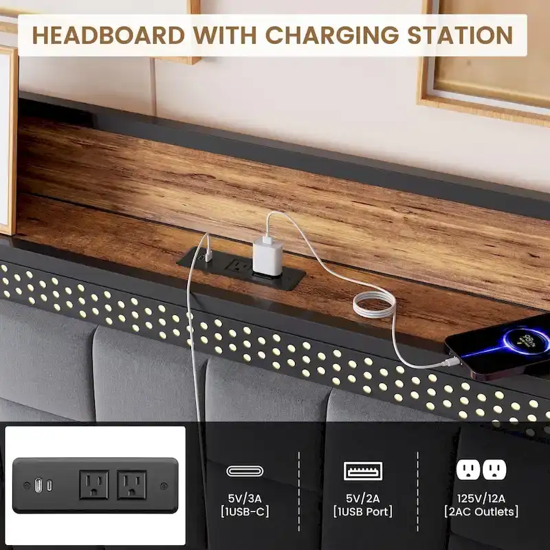 Bed Frame with Charging Station