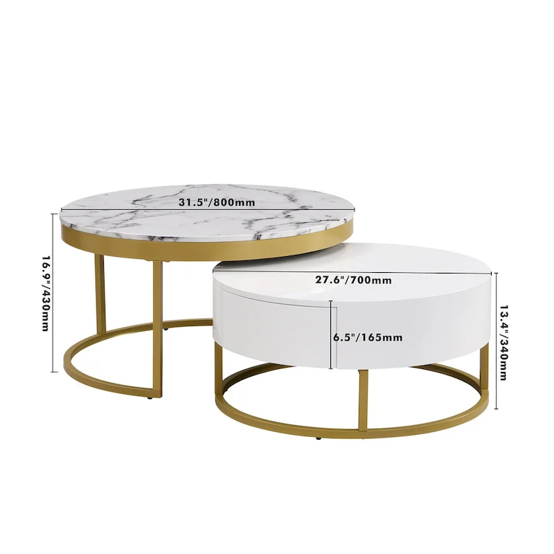 Modern Round Nesting Coffee Table with Drawers