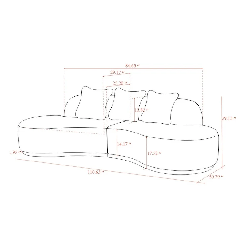 Curved Sofa with 3 Pillow Included