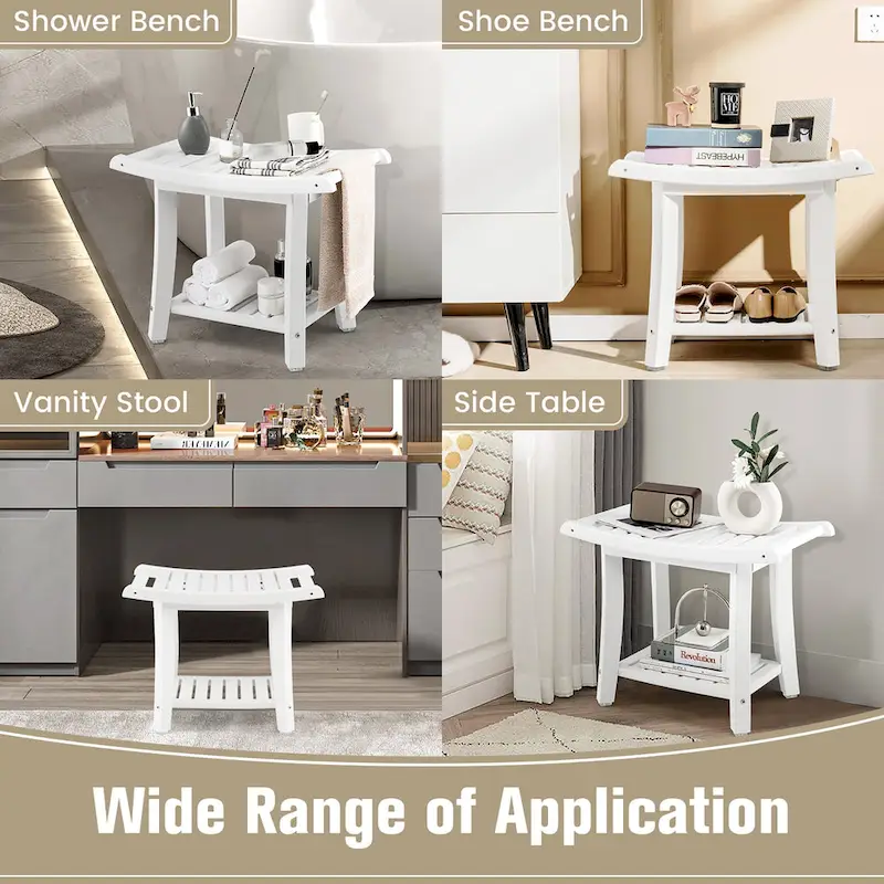 Gymax 2-tier Shower Bench Waterproof Spa Bath Shower Stool Heavy Duty