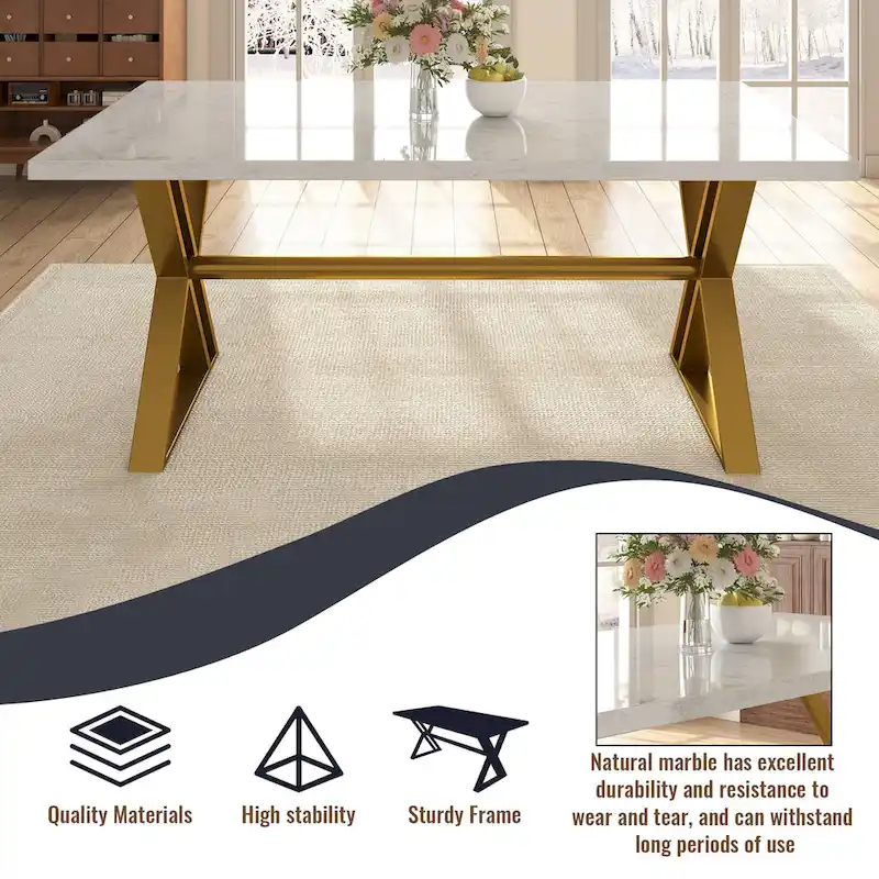 7-Piece Clihome Marble Dining Table with Velvet Chair Dining Chair