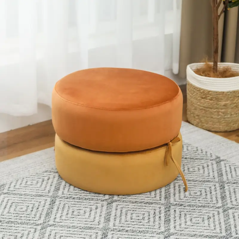 Adeco Round Pouf Upholstered Footrest Ottoman