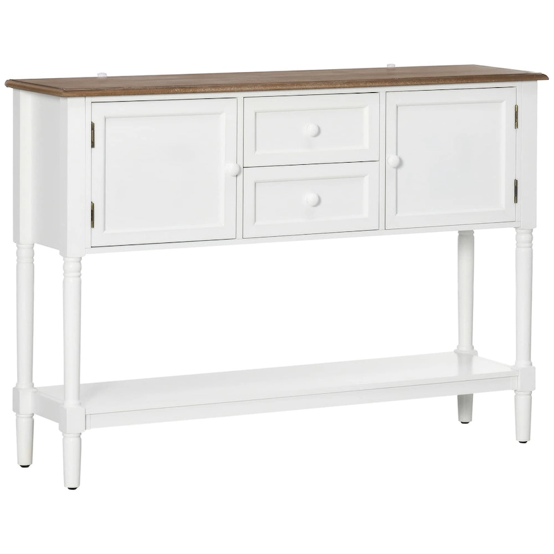 HOMCOM Console Table with Drawers, Vintage Entryway Table with 2 Drawers, Cabinets and Bottom Shelf, White