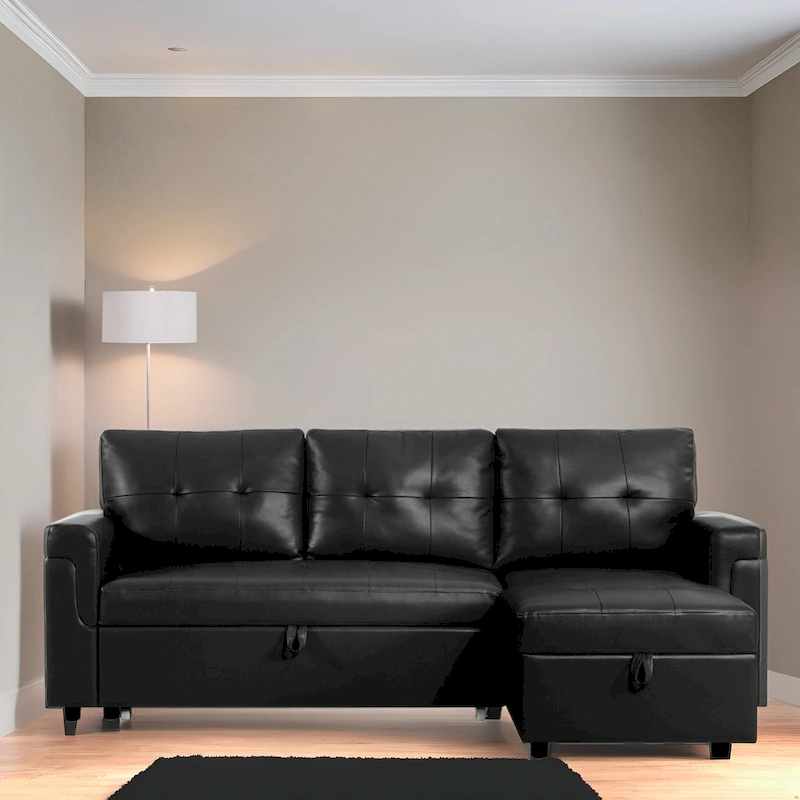 Reversible Sectional Sofa with Pull-Out Sleeper Bed, Hidden Storage Chaise, Durable Legs,