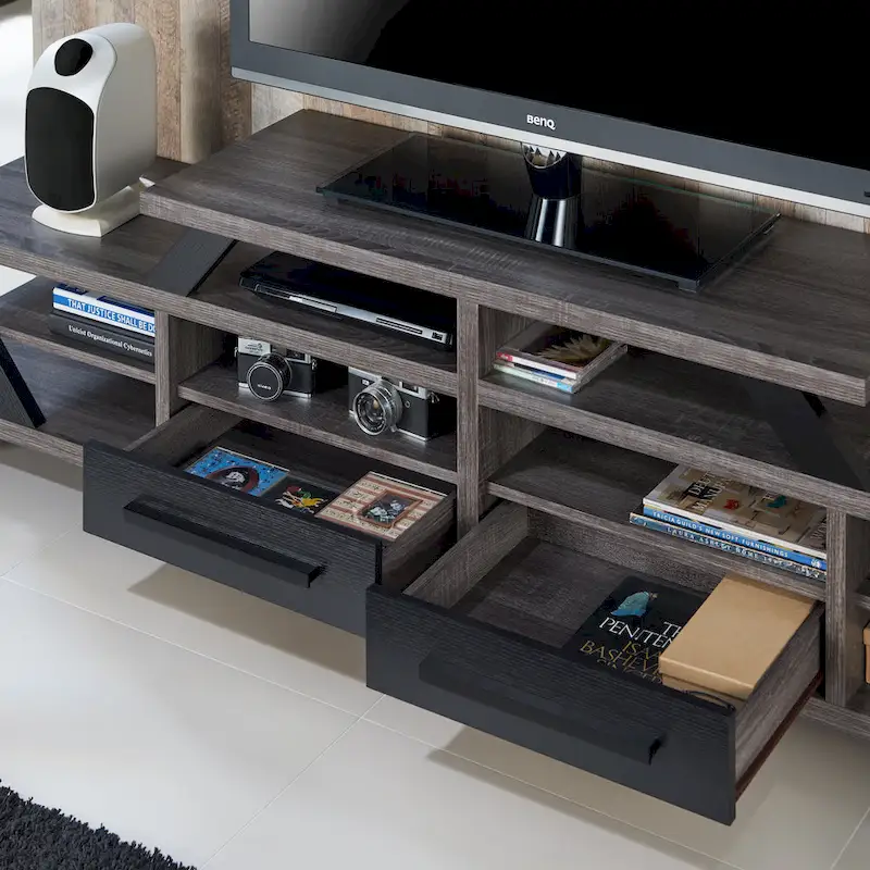 Modern Gray 82 Wide Open Shelf Tiered TV Stand