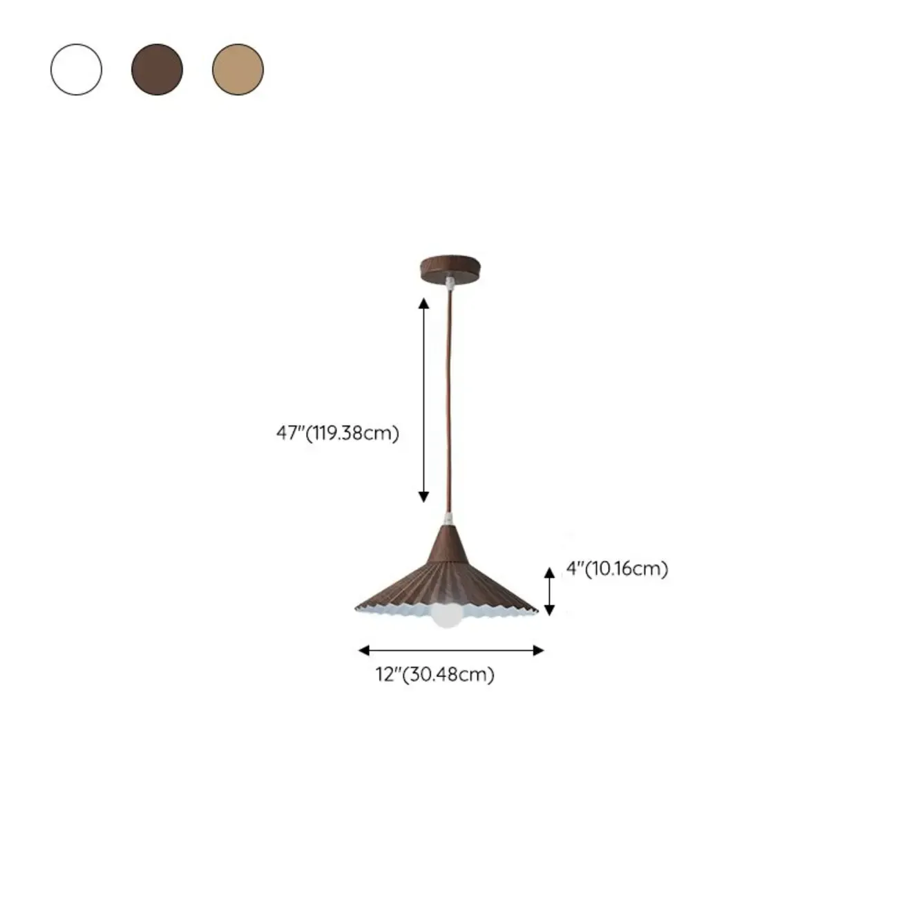 Modern Walnut Pleated Cone Pendant Light