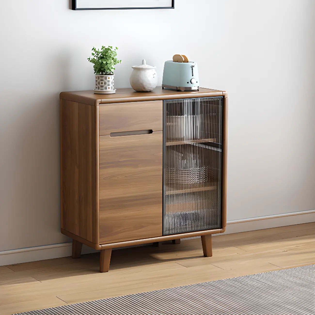 Brown Wooden 3-Drawer Sliding Door Buffet Cabinet