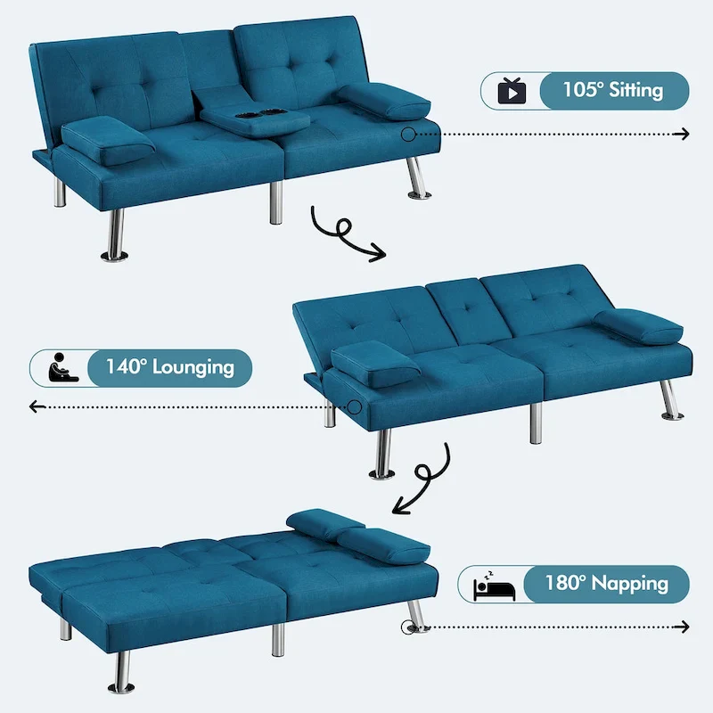 Yaheetech Fabric Upholstered Convertible Futon Sofa Bed
