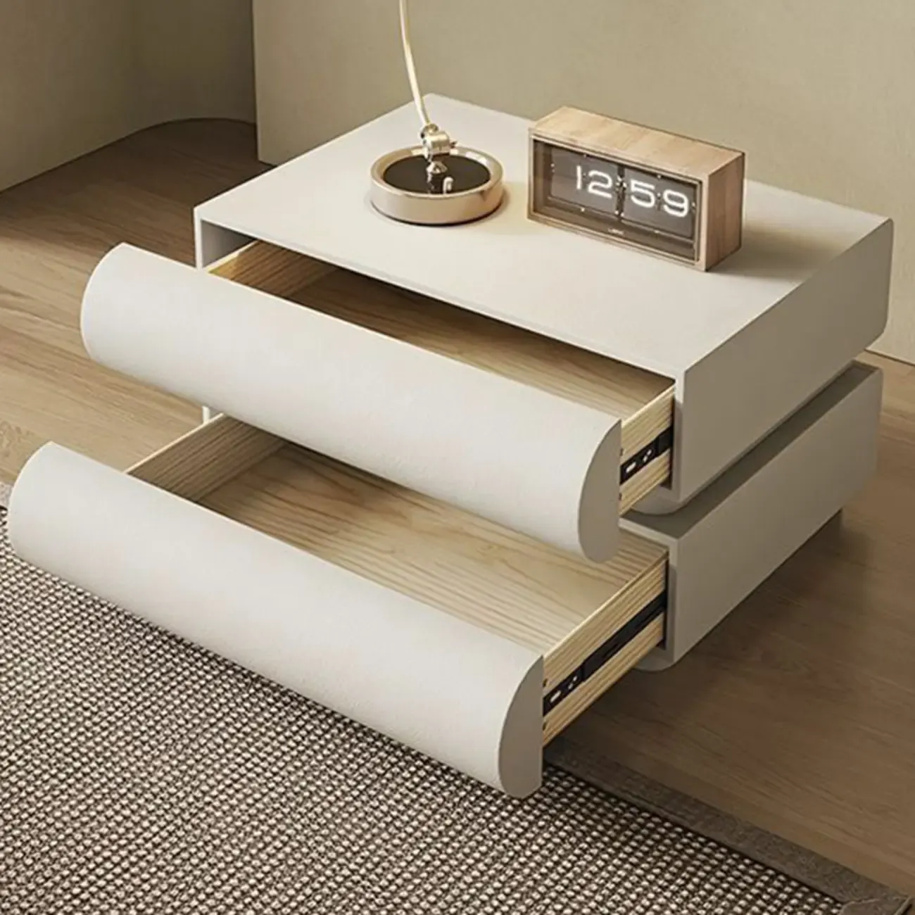 Modern White Pine Wood Leather 2-Drawer Nightstand