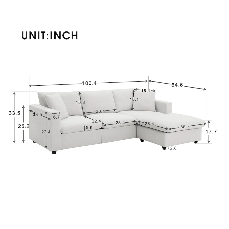 Modern L-shaped 4-Seat Sectional Sofa Couch Set with Ottoman